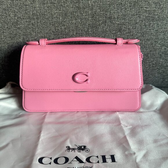 NWT! Coach Juno Bag in Monochrome PVD Pink/Vivid Pink Glovetanned Leather CR706 - Picture 1 of 12